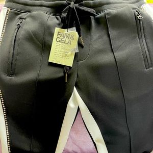 NWT Pam and Gela black pants with cream stripe